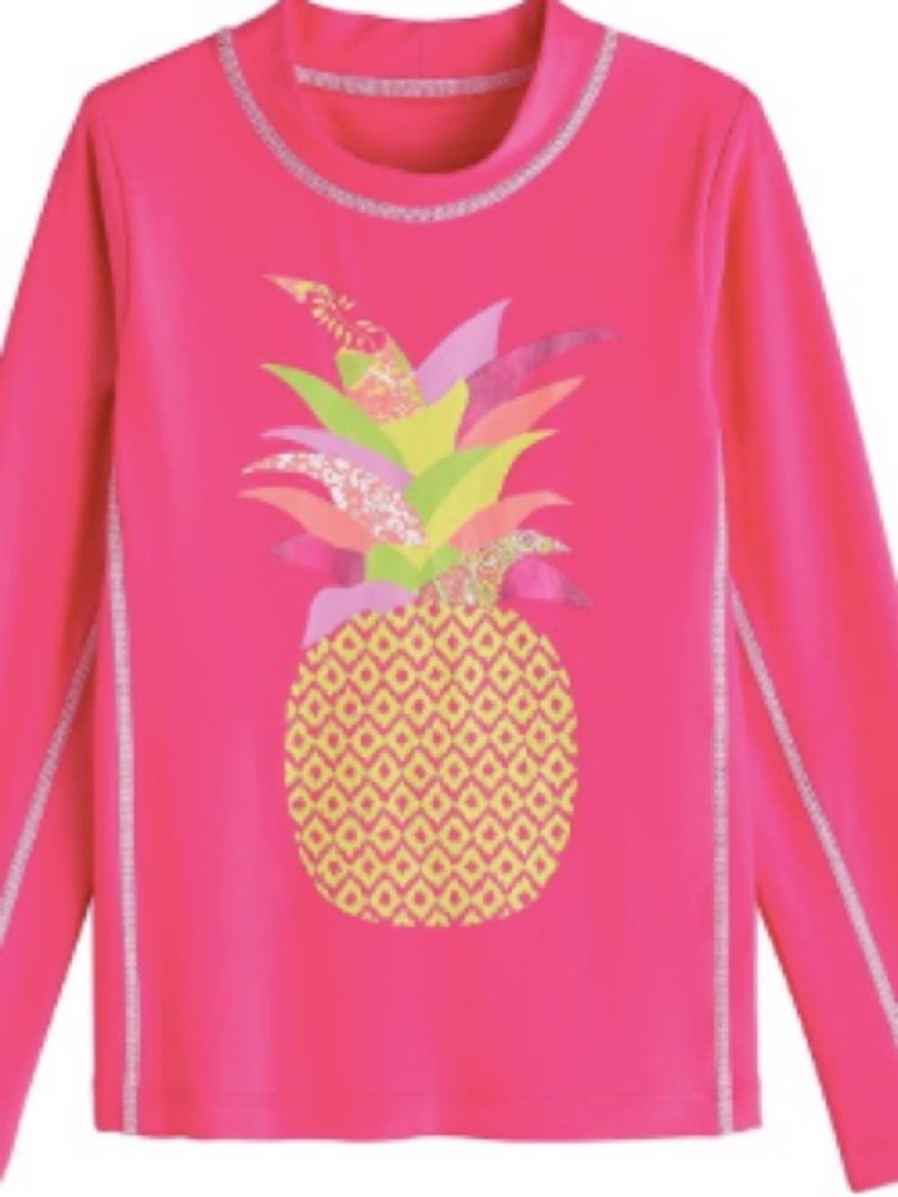 Coolibar UPF 50+ Pineapple Rash Guard Kids Pool Beach Swim Top Pink Long Sleeve
